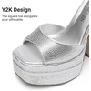 image:imageDREAM PAIRS High Heels Chunky Block Platform Heels for Women Ankle Strap Sexy Open Square Toe Heels Dressy Pumps SandalsSilverrhinestone