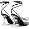 image:imageDREAM PAIRS Stiletto Bow Heels for Women Strappy Sparkly Rhinestone Square Toe Clear Crystal High Sandals for Party WeddingBlackpu