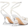 image:imageDREAM PAIRS Stiletto Bow Heels for Women Strappy Sparkly Rhinestone Square Toe Clear Crystal High Sandals for Party WeddingWhitepearl