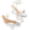 image:imageDREAM PAIRS Stiletto Bow Heels for Women Strappy Sparkly Rhinestone Square Toe Clear Crystal High Sandals for Party WeddingWhitepearl