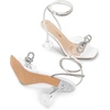 image:imageDREAM PAIRS Stiletto Bow Heels for Women Strappy Sparkly Rhinestone Square Toe Clear Crystal High Sandals for Party WeddingWhitepu