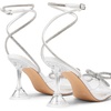 image:imageDREAM PAIRS Stiletto Bow Heels for Women Strappy Sparkly Rhinestone Square Toe Clear Crystal High Sandals for Party WeddingWhitepu