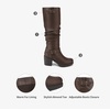 image:imageDREAM PAIRS Womens Chunky Heel Knee High Boots Side Zipper Round Toe Boots with Faux Fur LiningBrown