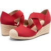 image:imageDREAM PAIRS Womens Close Toe Espadrilles Platform Slip on Elastic Criss Cross Straps Dressy Wedges SandalsRed