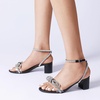 image:imageDREAM PAIRS Womens Double Bowknots Crystal Sandals Low Chunky Heels Clear Slingback Dress Shoes for Wedding Bridal PartyBlack
