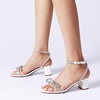 image:imageDREAM PAIRS Womens Double Bowknots Crystal Sandals Low Chunky Heels Clear Slingback Dress Shoes for Wedding Bridal PartyWhite