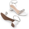 image:imageDREAM PAIRS Womens Double Bowknots Crystal Sandals Low Chunky Heels Clear Slingback Dress Shoes for Wedding Bridal PartyWhite