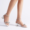image:imageDREAM PAIRS Womens Double Bowknots Crystal Sandals Low Chunky Heels Clear Slingback Dress Shoes for Wedding Bridal PartyWhite