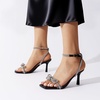 image:imageDREAM PAIRS Womens Dress Sandals for Party Wedding with Double Bowknots Heels Open Square Toe Ankle Strap Crystal Rhinestone ShoesBlackpu