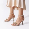 image:imageDREAM PAIRS Womens Dress Sandals for Party Wedding with Double Bowknots Heels Open Square Toe Ankle Strap Crystal Rhinestone ShoesChampagnepu
