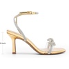 image:imageDREAM PAIRS Womens Dress Sandals for Party Wedding with Double Bowknots Heels Open Square Toe Ankle Strap Crystal Rhinestone ShoesGoldpat