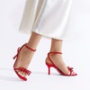 image:imageDREAM PAIRS Womens Dress Sandals for Party Wedding with Double Bowknots Heels Open Square Toe Ankle Strap Crystal Rhinestone ShoesRedsatin