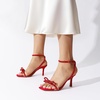 image:imageDREAM PAIRS Womens Dress Sandals for Party Wedding with Double Bowknots Heels Open Square Toe Ankle Strap Crystal Rhinestone ShoesRedsatin