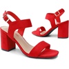 image:imageDREAM PAIRS Womens High Chunky Heels Square Toe Block Ankle Strap 3 inch Comfortable Heeled Sandals For Formal Wedding Party DressRedsuede
