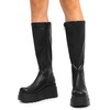 image:imageDREAM PAIRS Womens Knee High Boots Wedge Platform Chunky Heel Round Toe Side Zipper Fashion Long Tall Sock Punk Goth Boots for WomenBlackpu