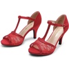 image:imageDREAM PAIRS Womens Open Toe Kitten Heel SandalsRedsuede