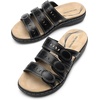 image:imageDREAM PAIRS Womens Slide Sandals Comfortable Arch Support Casual Walking Sandals Adjustable Straps Slip On Low Wedge Flat SandalsBlack