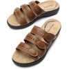 image:imageDREAM PAIRS Womens Slide Sandals Comfortable Arch Support Casual Walking Sandals Adjustable Straps Slip On Low Wedge Flat SandalsBrown