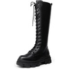 image:imageDREAM PAIRS Knee High Boots Women Fashion Combat Boots Chunky Platform Lace Up Lug Sole Boots For WomenBlackPu