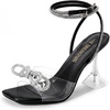 image:imageDREAM PAIRS Stiletto Bow Heels for Women Strappy Sparkly Rhinestone Square Toe Clear Crystal High Sandals for Party WeddingBlackpu