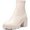 image:imageDREAM PAIRS Womens Chelsea Platform Boots Elastic Chunky Heel Lug Sole Ankle Booties ShoesBeige WhitePu