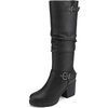 image:imageDREAM PAIRS Womens Chunky Heel Knee High Boots Side Zipper Round Toe Boots with Faux Fur LiningBlack