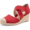 image:imageDREAM PAIRS Womens Close Toe Espadrilles Platform Slip on Elastic Criss Cross Straps Dressy Wedges SandalsRed