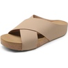 image:imageDREAM PAIRS Womens Cork Slide Sandals Slip On Open Toe Cute Platform Cross Flat Sandals For SummerTaupenubuck
