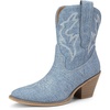 image:imageDREAM PAIRS Womens Cowboy Ankle Boots Western Booties Low Heel Pointed Toe Cowgirl BootsDenim Blue