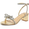image:imageDREAM PAIRS Womens Double Bowknots Crystal Sandals Low Chunky Heels Clear Slingback Dress Shoes for Wedding Bridal PartyLight Gold