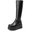 image:imageDREAM PAIRS Womens Knee High Boots Wedge Platform Chunky Heel Round Toe Side Zipper Fashion Long Tall Sock Punk Goth Boots for WomenBlackpu