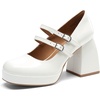 image:imageDREAM PAIRS Womens Platform Mary Jane High Chunky Closed Toe Heels Block Square Toe Double Strap Dress Pumps Fashion Party Y2K ShoesWhitepat