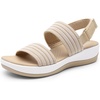 image:imageDREAM PAIRS Womens Walking Sandals Lightweight Soft Footbed Low Wedge Comfort Indoor Outdoor Flat SandalsBeige