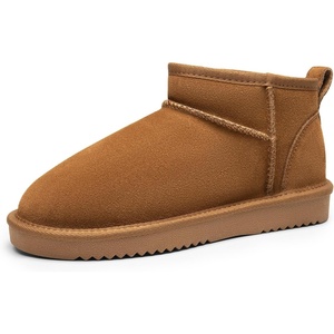 image:imageDREAM PAIRS Ankle Winter Mini Boots for Women Genuine Suede Faux Fur Lining Water Resistant Warm Snow Boots Slip On Memory Foam Comfort Booties FuzzyClassicChestnut