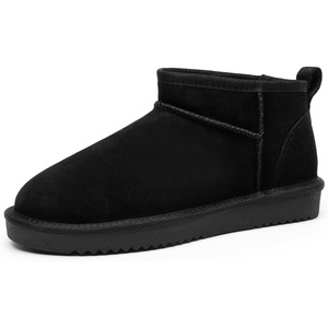 image:imageDREAM PAIRS Ankle Winter Mini Boots for Women Genuine Suede Faux Fur Lining Water Resistant Warm Snow Boots Slip On Memory Foam Comfort Booties FuzzyClassicBlack