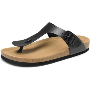 image:imageDREAM PAIRS Arch Support Thong Sandals for Women Casual Leather Flip Flops Dressy Slides with Soft Cork Footbed Adjustable Strap for Summer Beach VacationBlack