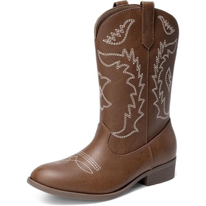 image:imageDREAM PAIRS Cowgirl Cowboy Western Boots Girls Mid Calf Riding Shoes Little KidBig KidTan