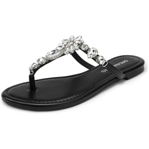 image:imageDREAM PAIRS Flip Flops for Women Dressy Rhinestone TStrap Thong Sandals for Summers Dress BeachBlack