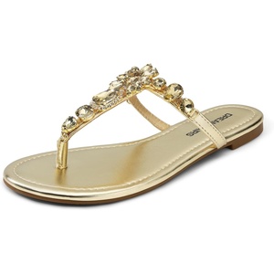 image:imageDREAM PAIRS Flip Flops for Women Dressy Rhinestone TStrap Thong Sandals for Summers Dress BeachGold