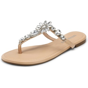 image:imageDREAM PAIRS Flip Flops for Women Dressy Rhinestone TStrap Thong Sandals for Summers Dress BeachNude