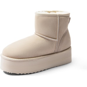 image:imageDREAM PAIRS Genuine Suede Classic Platform Boots for Women Water Resistant FuzzyClassic Ankle Winter Snow Low Boots with DIY Bows Faux Fur Lining Memory Foam AntiSlipSand