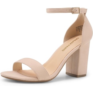 image:imageDREAM PAIRS Heels for Women Chunky Block Heel Open Toe Ankle Strap 35 Inch Heeled Sandals for Party Date WeddingNudesuede