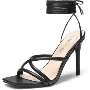 image:imageDREAM PAIRS Heels for Women Strappy High Stiletto Lace Up Heeled Sandals Square Open Toe Heels for Prom Party DatingBlackpu