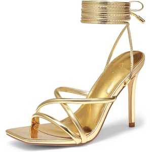 image:imageDREAM PAIRS Heels for Women Strappy High Stiletto Lace Up Heeled Sandals Square Open Toe Heels for Prom Party DatingGoldpu