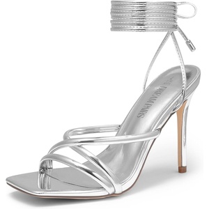 image:imageDREAM PAIRS Heels for Women Strappy High Stiletto Lace Up Heeled Sandals Square Open Toe Heels for Prom Party DatingSilverpu