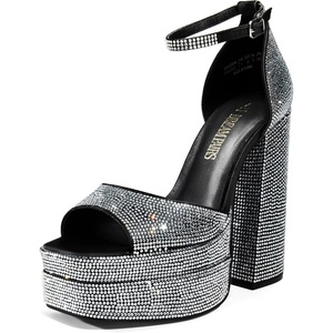 image:imageDREAM PAIRS High Heels Chunky Block Platform Heels for Women Ankle Strap Sexy Open Square Toe Heels Dressy Pumps SandalsBlackrhinestone