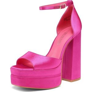 image:imageDREAM PAIRS High Heels Chunky Block Platform Heels for Women Ankle Strap Sexy Open Square Toe Heels Dressy Pumps SandalsHot Pinksatin