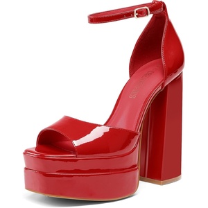 image:imageDREAM PAIRS High Heels Chunky Block Platform Heels for Women Ankle Strap Sexy Open Square Toe Heels Dressy Pumps SandalsRedpat