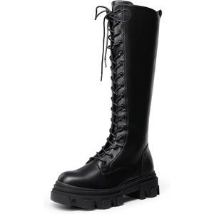 image:imageDREAM PAIRS Knee High Boots Women Fashion Combat Boots Chunky Platform Lace Up Lug Sole Boots For WomenBlackPu