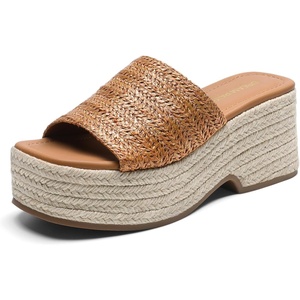 image:imageDREAM PAIRS Platform Espadrille Sandals for Women Wedges Slides Slip on Bohemia Sandals Flatform Open Toe Beach Sandals Dressy Outdoor Summer ShoesBrown